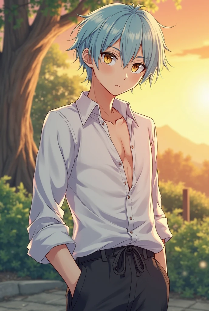 masculino teenager, (almost a child), Masculino, Caucasian, guapo, atractivo, surco de olivos, campo de primavera, cabello azul y blanco., (((cabello bicolor)) ((Ojos bicolores y pelo blanco en el pecho., Sonrisa amistosa, Edad joven, Flat chin, Cara delgada en detalle, Piel limpia, Camisa abierta, ancient camisa griega, pants, pecho desnudo, muscular, pelo azul corto y brillante, cabello brillante, ojos blancos, Keep your eyes peeled, desnudez, Camisa abierta, ancient camisa griega, pants, pecho desnudo, camisa griega, pecho musculoso, Abdominal pectoral muscles, Cuerpo ancho, fuerte, Well-developed muscles, Brillando como un diamante, brilla como un cristal, colores brillantes y vivos (Profundidad de campo: 1.2), Audiencia positiva, Mirando al espectador, Noche, santo, sensible a la luz, solo, stands, Extiende las piernas, primer plano, resplandeciente, Efectos fluorescentes (((cabello bicolor)) ( (ojos de dos colores)) masculino