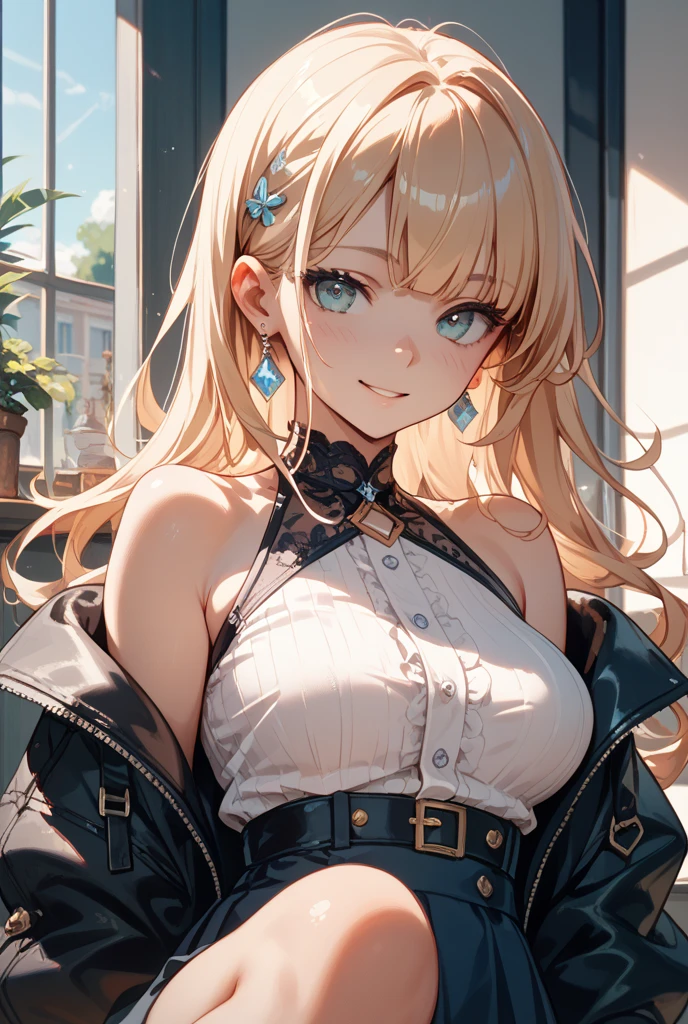 ((Fashion Model), (skirt), (pantyhose), corset costume)), skinny, solo, 1 woman, Masterpiece, highest quality, highest quality, 16K, incredibly absurd, highly detailed, 2.5D, ai-generated, delicate and dynamic, very delicate facial expressions, delicate eye depiction, erotic, only sexy woman, ((A cute and kind face)), healthy figure, ((25-year-old woman)), 160cm tall, medium firm swaying bust,, blush, Sweat,Embarrassed,sexy, ((thin thighs)), (Erect nipples,:0.5), shiny and lustrous, facing straight at viewer, smile, ((Oily_skin)), ((dutch angle)), ((erotic pose)), Fashion Model poses, Fashion Model style, (Close-up),
