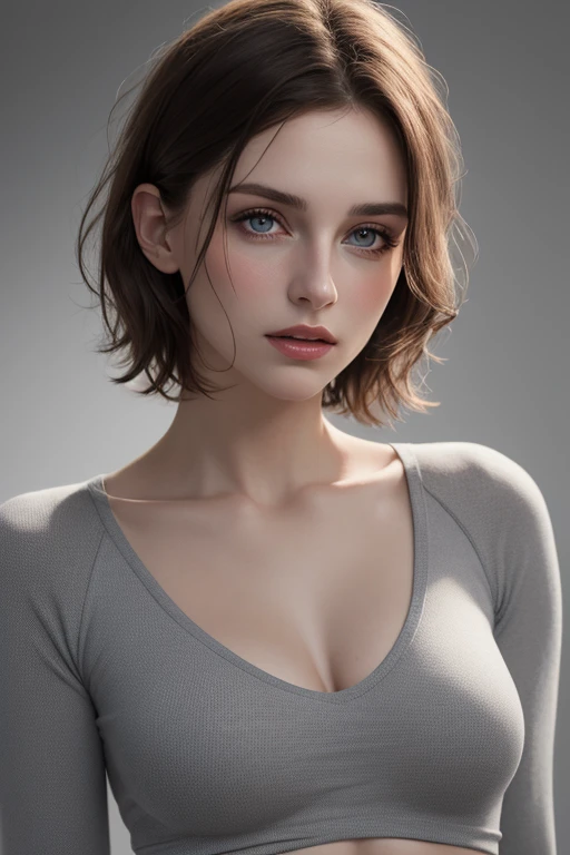 Hypersmoke, dark background,, big boobs,(masterpiece), best quality, extremely detailed, (realistic), ((high detailed skin and eyes)), bloom, delicate and beautiful, studio photo, (from below),(1girl:1.4), (solo:1.2), fit body, large breasts, (ribbed sweater:1.3), off-shoulder sweater, (short shorts:1.2), bare shoulders, (underboob:1.2), ((dark skin:0.8)), beautiful eyes, (disheveled hair ), photography, over-the-shoulder shot, professional, canon camera, nikon camera, sharp, bokeh, studio quality, fisheye lens