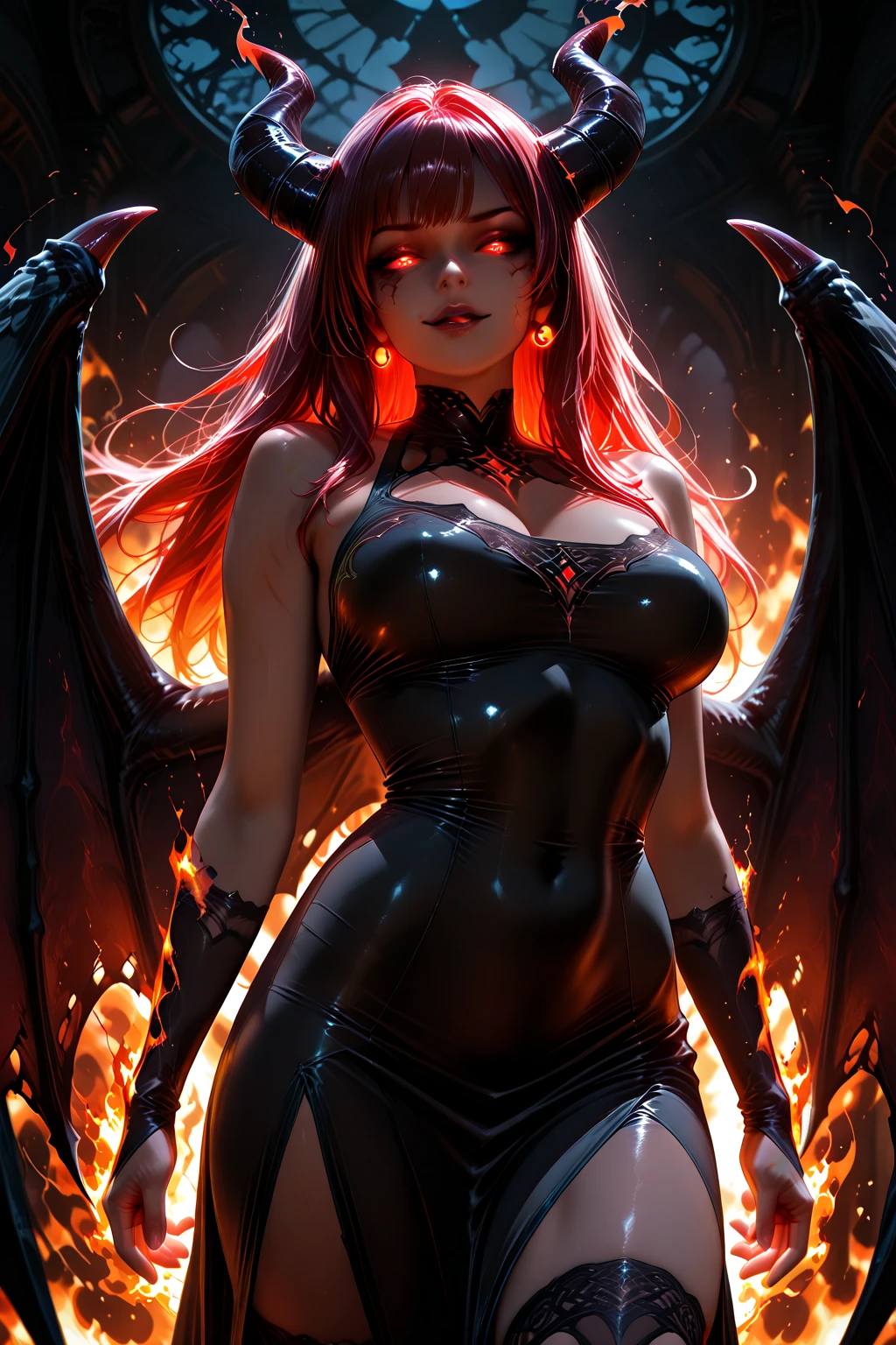 Fine, (Best Illustration), 8k Resolution, Intricate Details, Best Quality, Realistic, Ultra Detailed, Best Lighting, Best Shadows, Ultra HD, A Necromancer, Night, Magic, Dark Style, Vampire, Bat wings, (shining red eyes:1.6), masterpiece, high_res, Beautiful face, tyndall effect, photo realistic, (high detailed skin:1.2), 8k uhd, dslr, high quality, Photograph, high resolution, 4k, 8k, Bokeh, medium breasts, absurdres, ponytail contorted, best ratio four finger and one thumb,