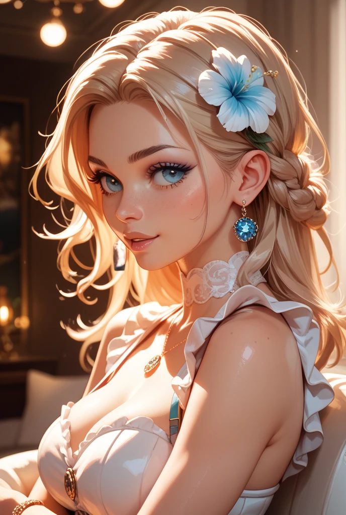(top quality,4K,8 K,a high resolution,masterpiece:1.2),super detailed,(realistic,photorealistic,photo-realistic:1.37),detailed and beautiful eyes,thick and beautiful lips,very detailed eyes and face,long eyelashes,[USA, bright colors,soft natural light,romantic atmosphere,bright flowers, flowy dress,feminine and elegant pose,Happy and confident look, Haute Couture Style, Dreamy landscapes, Artistic portrait, quality of art printing, oil painting techniques, impressionistic style.