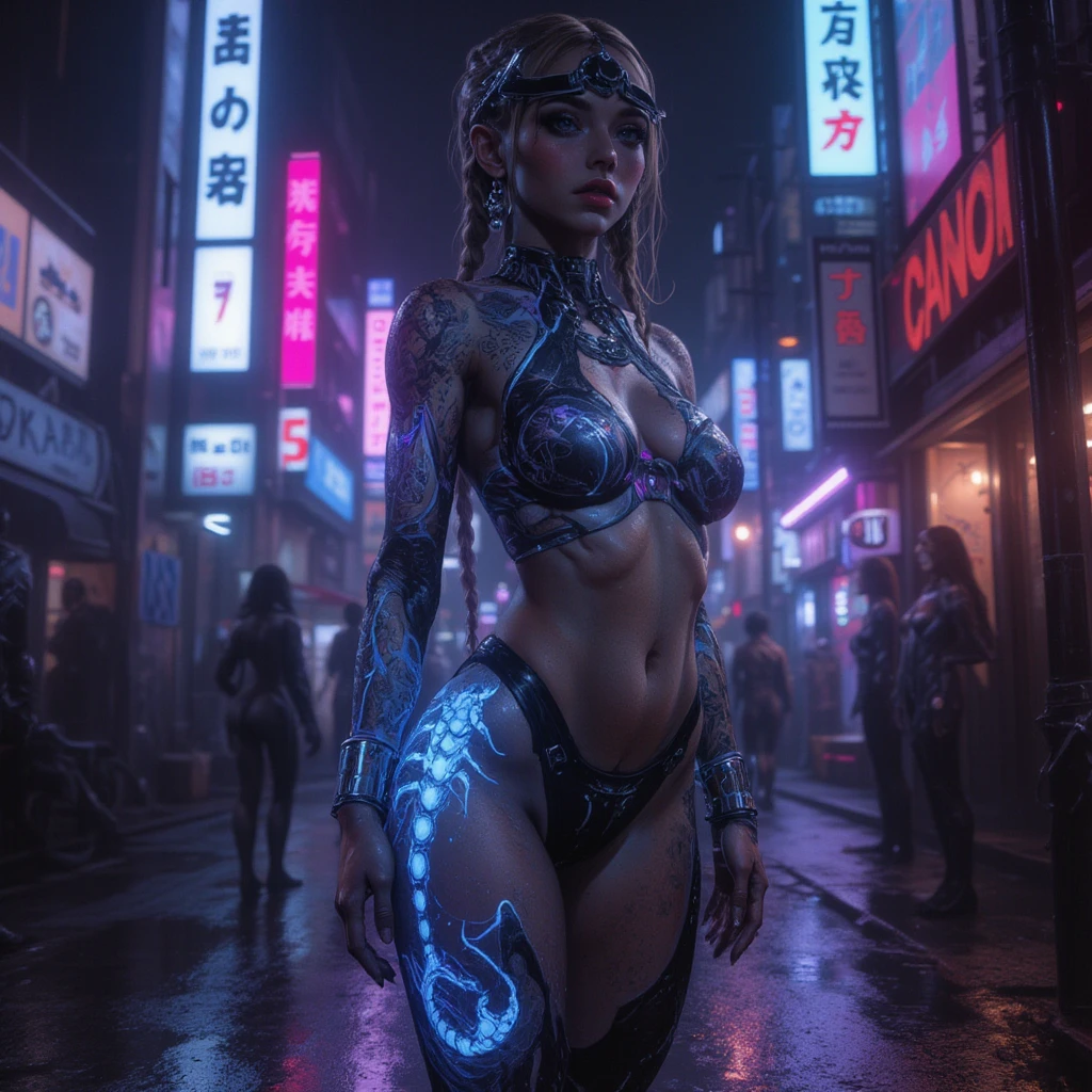(1 girl), masterpiece, photorealist, 8k, (realist: 1.2), Whole body, looking at the viewer, shackles, purple hair, (Kafka: 1.2), walking, beauty, (medium breasts: 1.2) evening, evening sky, city, cityscape, rain, (dramatic: 1.2)