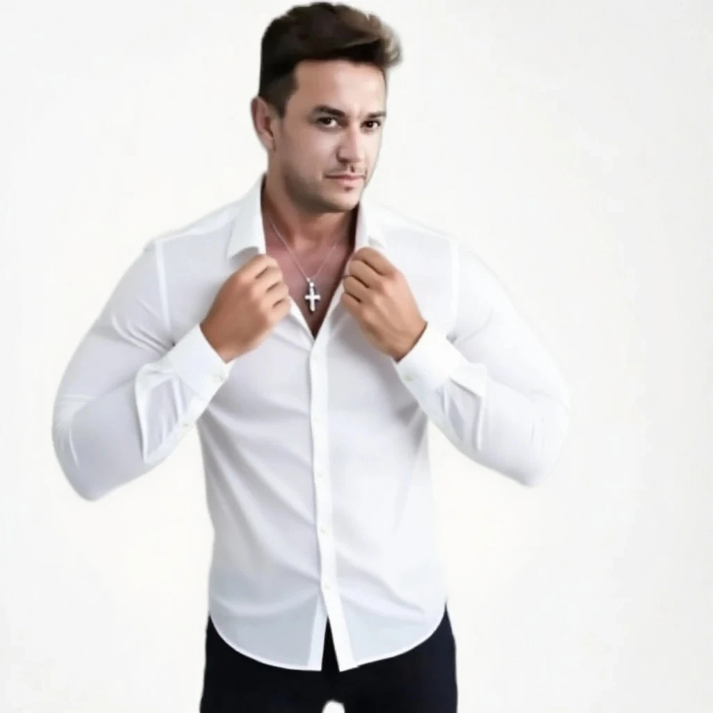 Handsome boy with muscular body wearing white shirt with black formals pants