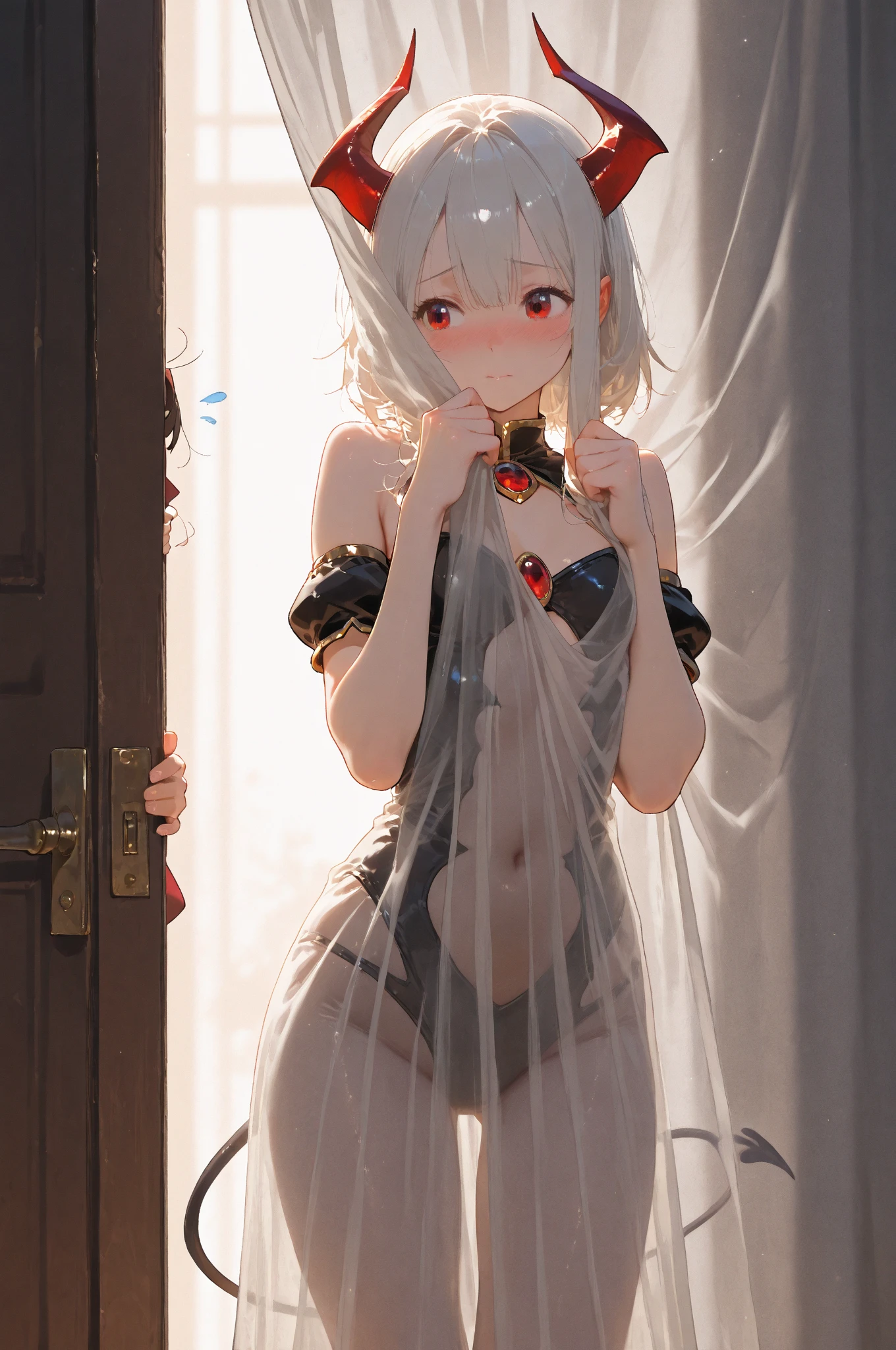 Silver Hair、Small breasts、A slave girl who loves her master、Wearing a collar and wearing slave clothes、Shirtless suspenders、Wide suspenders completely hide nipples、Suspender Bra、Absolute obedience to your master、Serving your husband、Shy blush、Estrus、Fawning on the Master、Shy smile、It seems visible but it's not、(((SFW、sound、Highest quality、first-clasasterpiece、Normal body、8k、Detailed face、Ultra-precision、Normal hand、Normal finger、5Finger、Highest)))
