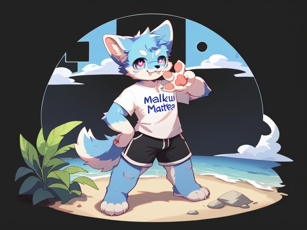 hairy,Solitary,Shota,,A bear with white fur and blue stripes.,blue eyes,.,Wear sports shorts.,There is visible sweat on the body.,Smiley Face,High viewing angle,Raised,