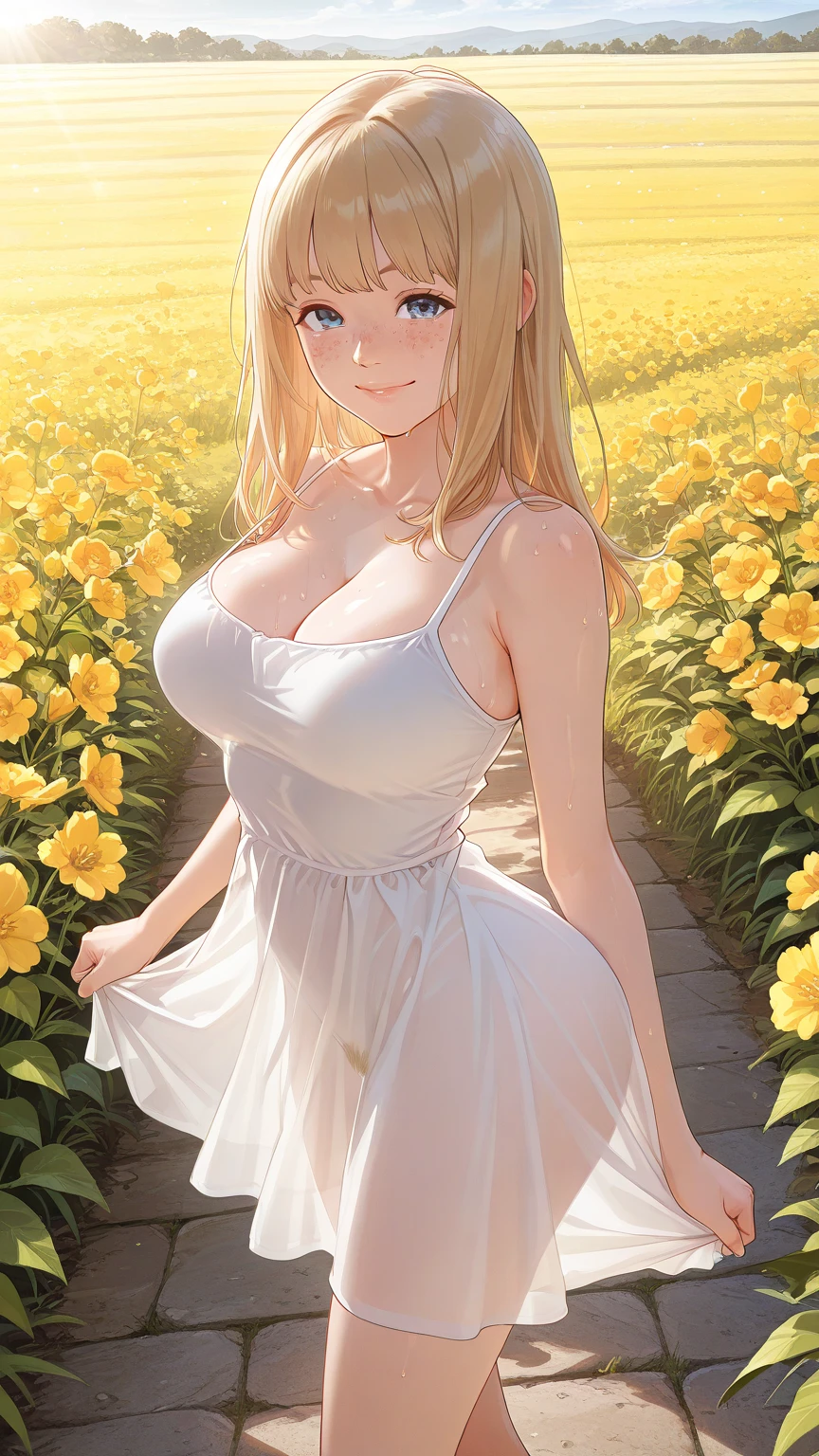 hiten kei style, claude monet style, oil painting, tulip field, carrying milk bottle overhead, south holland, ((topless)), nsfw, masterpiece, summer, 1 girl, erect nipples, intricately detailed, navel, bare shoulders, waist apron, ((windmill)), blonde hair, necklace, scenery, extremely detailed, bare breasts, puffy nipples, blue eyes, bare stomach, soaked, medium breasts, scrunchy bracelet, teen, soft eyes, smiling, armpit, sweaty, happy, half open eyes, lusty eyes, blushing, long, flower crown, side bangs, sleepy eyes, lifeless eyes, netherlands, full body, long white skirt, scenery, huge nipples, saggy breasts