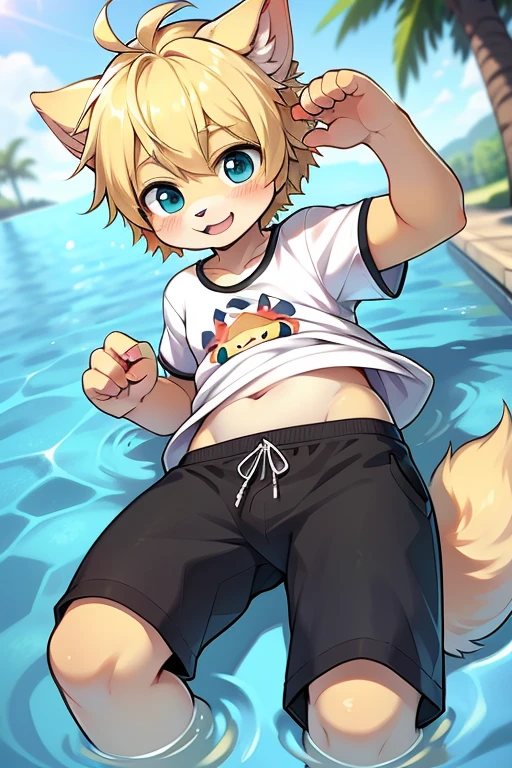 hairy,Shota,swim,(best quality),(masterpiece),Wear only briefs,no shirt,No coat