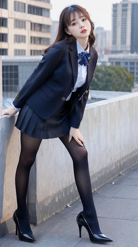 (((nsfw))),女Giant艺术, Surrealism , , 高度详细的女Giant镜头, Giant, short hair, Black pantyhose, A giant high school girl bigger than a skyscraper。Wearing rimless glasses。huge 。Navy blue blazer、Red tie、mini skirt、Black pantyhose、Pantyhose bottom、I&#39;m not wearing shoes.。A very small metropolis。In a miniature metropolis only a few feet tall.、蹲着Urinating。A small building was washed away by urine。Full body depiction。Giant, Black pantyhose, Pantyhose legs, Pantyhose feet, ,Trample the city,Crashed City,Small town,Micro City, Urinating,