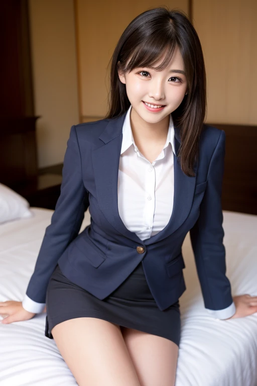 (8K), (highest quality: 1.2), (realistic), (realistic: 1.37), ultra high resolution, 1 girl, cute, smile, closed mouth, beautiful details, beautiful nose, wet hair, giant dulcefo, pork, thighs，Self snap,University Student Uniform,simple blazer,pleated skirt,Are standing,opaque tights,(8K), (highest quality: 1.2), (realistic), (realistic: 1.37), ultra high resolution, 1 girl, cute, smile, closed mouth, beautiful details, beautiful nose, wet hair, giant dulcefo, pork, thighs，Self snap,University Student Uniform,simple blazer,pleated skirt,opaque tights,bed,spread your legs ,skirt lift, From above
