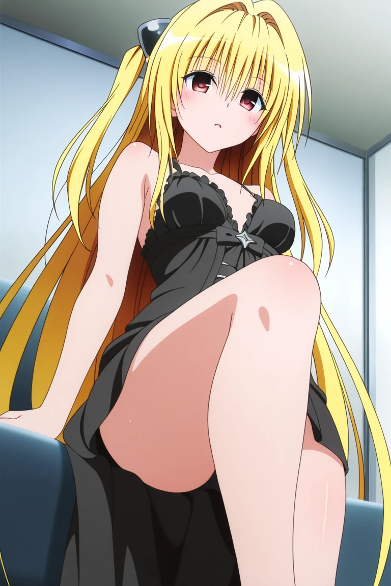 masterpiece, best quality, kinoshitaakane, 1girl, female college student, happy, open mouth, upper teeth, bare legs, from side, pijama, off shoulder, liying on bed, night, window, bed, room, inroom, akane kinoshita