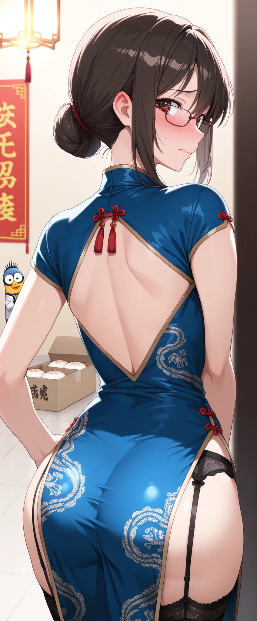 score_9, score_8_up, source_anime, solo, 1girl, dress, small breasts, young, aged down, ikuchan, black hair, black hair, oriental, Chinese dress, short dress, indoors, aftersex, cum drip, (impregnation risk cut-in), ovum, slender, young girl, detailed pussy, ponytail, partially dressed, open dress, money, girl is about 11 years old,