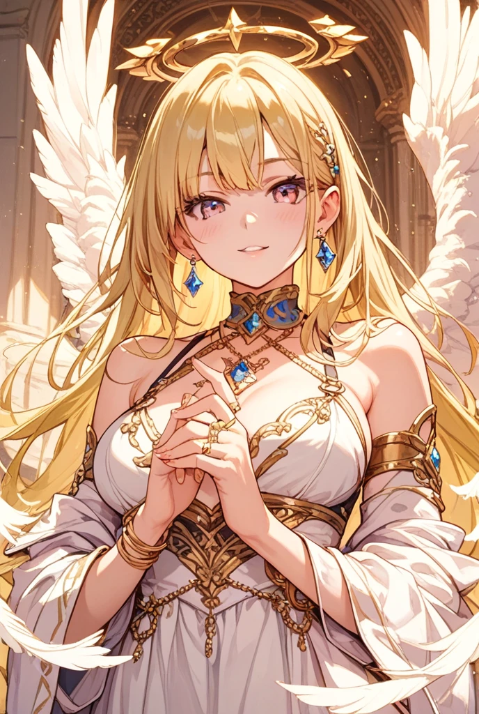 masterpiece Super high quality wallpaper beautiful少女 aristocratic dress church Light angel wings fantasy one girl 1 girl Beautiful beautiful flower 廃墟のchurch
