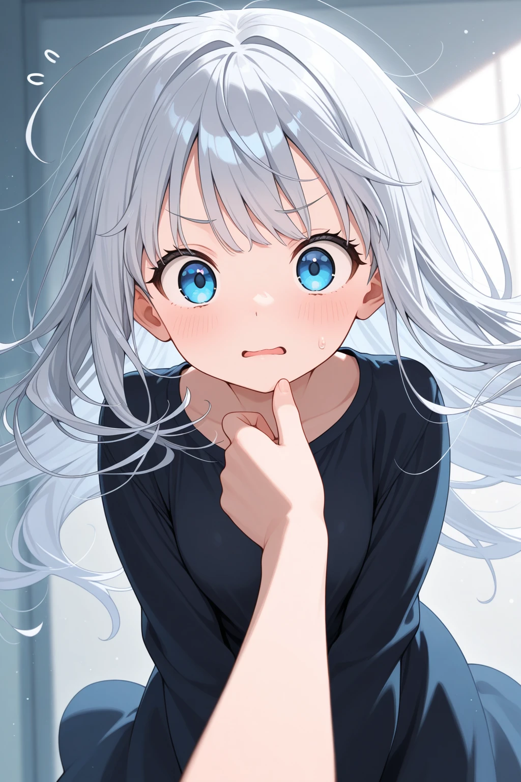 backlighting, from below, 1girl,shaded_eyes, upper body,face close-up,smile, open_mouth,blood_on_face,blood_on_body, yandere, blush, yandere_trance, shadow_on_eyes, shaded_face,hands_on_own_cheeks, hands_on_own_face,looking_at_viewer, bare_shoulders,bare_arms,Dark Environment,hell,masterpiece, best quality, very aesthetic, absurdres, horror, blood,death,ruin,black background,izumi_sagiri, eromanga_sensei, blue_eyes, grey_hair, white_hair, pink_hair_bow, long_hair, low-tied_long_hair, dress, pink_dress, long_sleeves, pajamas