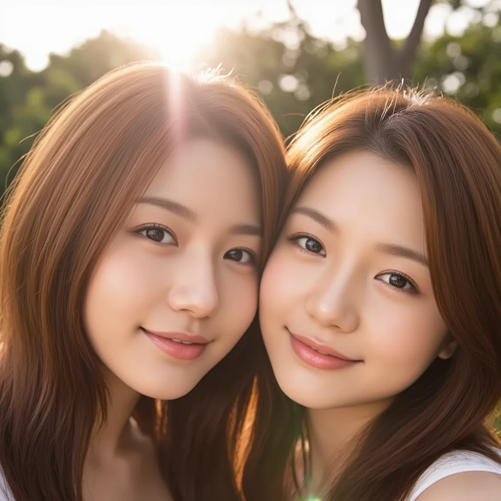 1girl in,shiny glistening eyes、Close up of a smile with the corners of the mouth raised、Glowing eyes that glow round and dark green,、Beautiful 22 year old woman、((Surreal))、intricate detailes、Volumetric lighting、(masterpiece:1.2)、(top-quality)、(The ultra-detailliert)、(The composition of the movement:1.4)、Highly detailed colorful details、(Irridescent color:1.2)、(Bright lighting)、dream-like、Magical、dynamic compositions、Ray traching、The mirror reflects light、Shallow depth of field、ultra-detailliert、nffsw、Super masterpiece、vivd colour、colourfull、Rich colors、exquisitedetails、(masutepiece,Best Quality:1.5), Fantastic and exquisite butterflies flutter their wings, (High resolution:1.5)、(Eye Gloss)(shiny open lips、Red Lip Balm、lipgloss)、(shiny brown braid hair with bangs,,)、an orange、pink there、Universe mixed with yellow