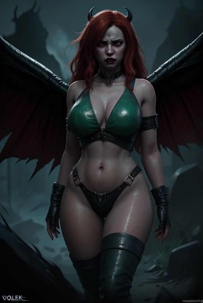 Stormy Daniels ultra-detailed: The Empress of Darkness, Background to the destruction of hell, diabolique, insidieux, invincible, couronne sombre, Evil queen, Robe noire et rouge, demon wings dans le dos, Demon horn, Realistic detailed brown eyes, Shaded illustration of a high-quality cell in hell, corps entier, pose dynamique, anatomie parfaite, centered, , soul, Approche de la perfection, Ombrage de cellule, 8k , Cinematic dramatic atmosphere, Illumination globale, detailed and intricate environment, ArtStation, Art conceptuel, mise au point fluide et nette, volumeric lighting, lighting cinematic