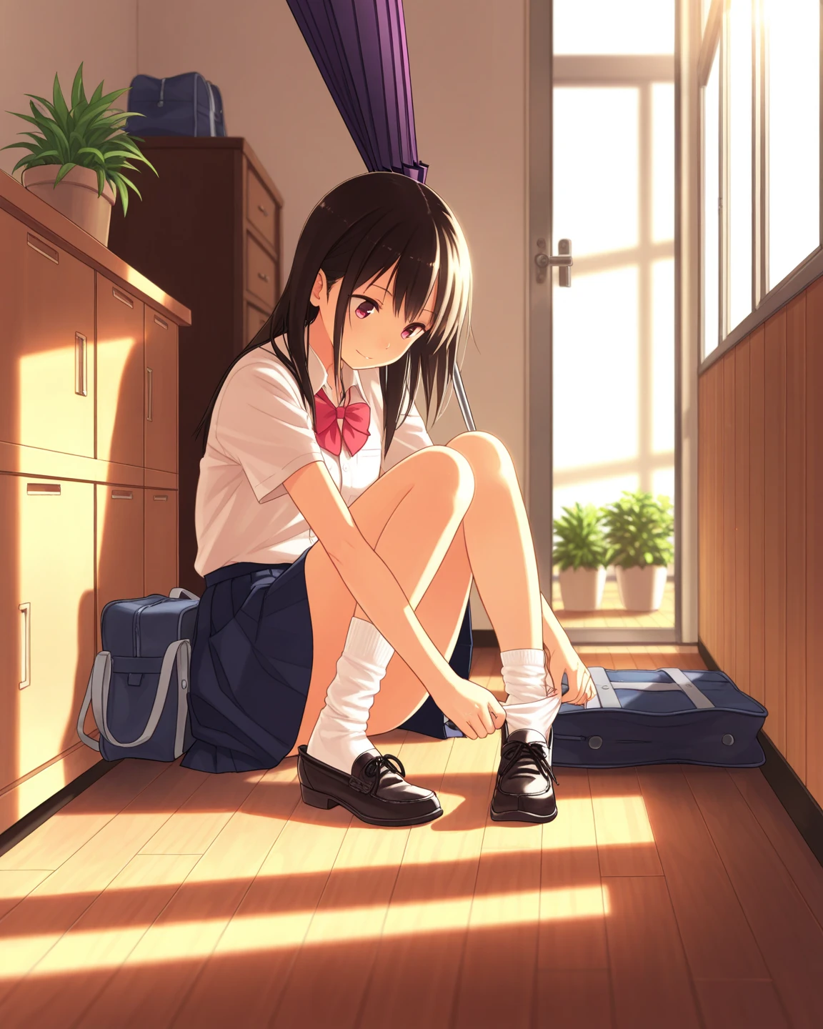 (Pencil Art:1.3),masterpiece, Highest quality,pastel colour,upskirt,low-angle view,Voyeur,butt focus,high quality panties,blue polo shirt,dark grey pleated skirt,classroom,sneakers,embarrassed, (Masterpiece:1.5, Best Quality),Lower ponytail, {{black hair}} , (Depth of Field),{{beautiful medium size breasts1:4}},{{beautiful blue eye1:4}},photorealistic 1;4, high quality pink panties, top quality, {{beautiful butt}}, cute girl, high quality background, BREAK, BREAK, 5 fingers