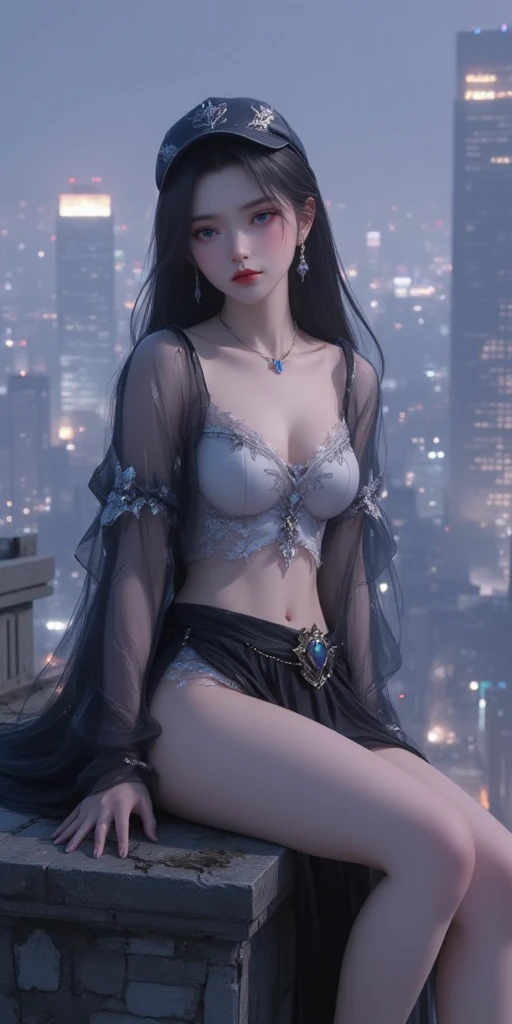 A stunning neo-Victorian cosmic cannibal, her ethereal beauty contrasting with the macabre nature of her existence: porcelain skin adorned with delicate lace, opalescent eyes glazed with hunger, and tendrils of swirling galaxies woven into her flowing midnight hair. This intricate portrait is a mesmerizing gouache painting, meticulously detailed and expertly rendered, capturing every nuanced feature with breathtaking precision. The juxtaposition of elegance and horror is masterfully portrayed, inviting viewers to delve into the haunting narrative of a celestial being consumed by her own darkness.