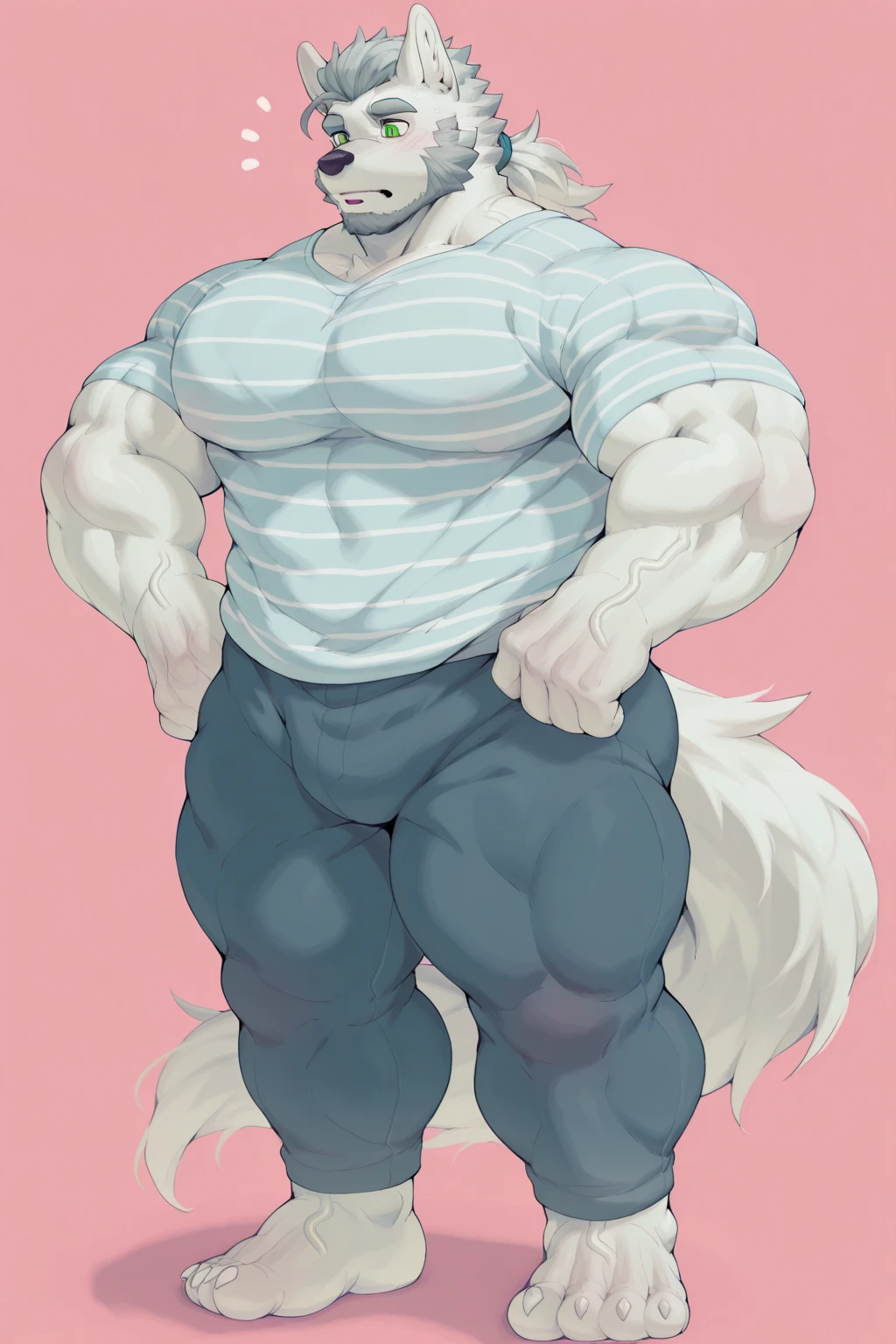 A furry male (white cat), (Wearing a pink long-sleeve sweater:1.0) (anthro, male cute, barazoku, anime, by lindong, by littleblackalas, (kemono, bara), anime, shadows, smooth skin, masterpiece, best quality, by (by Pino Daeni, (by ruaidri), yupa, kiyosan), (starbuck), by (darkgem), (chunie), (null ghos), (narse), (safe for work) (Stretching with arm up:1.0) (white background) (closed eyes)