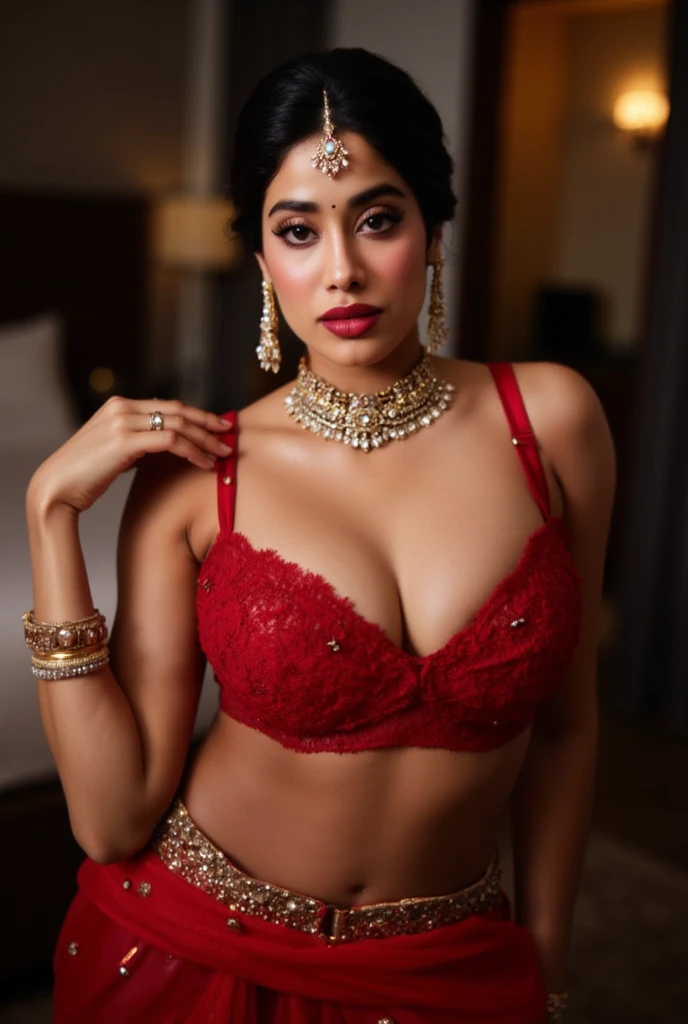 nsfw, Classic Bollywood glamour, wearing red evening gown, dazzling accessories, (captivating eyes, red lips, flawless skin), luxurious backdrop, velvet curtains, dramatic pose, interesting composition, spotlight illumination, rich shadows, sparkling bokeh, exquisite details, high-resolution, 35mm film, timeless elegance, natural blurry, spread legs:1.2, hairy_pussy, dark brown_hair, large_breast, holding_breasts, looking at the viewer nude full body having sex with boyfriend 