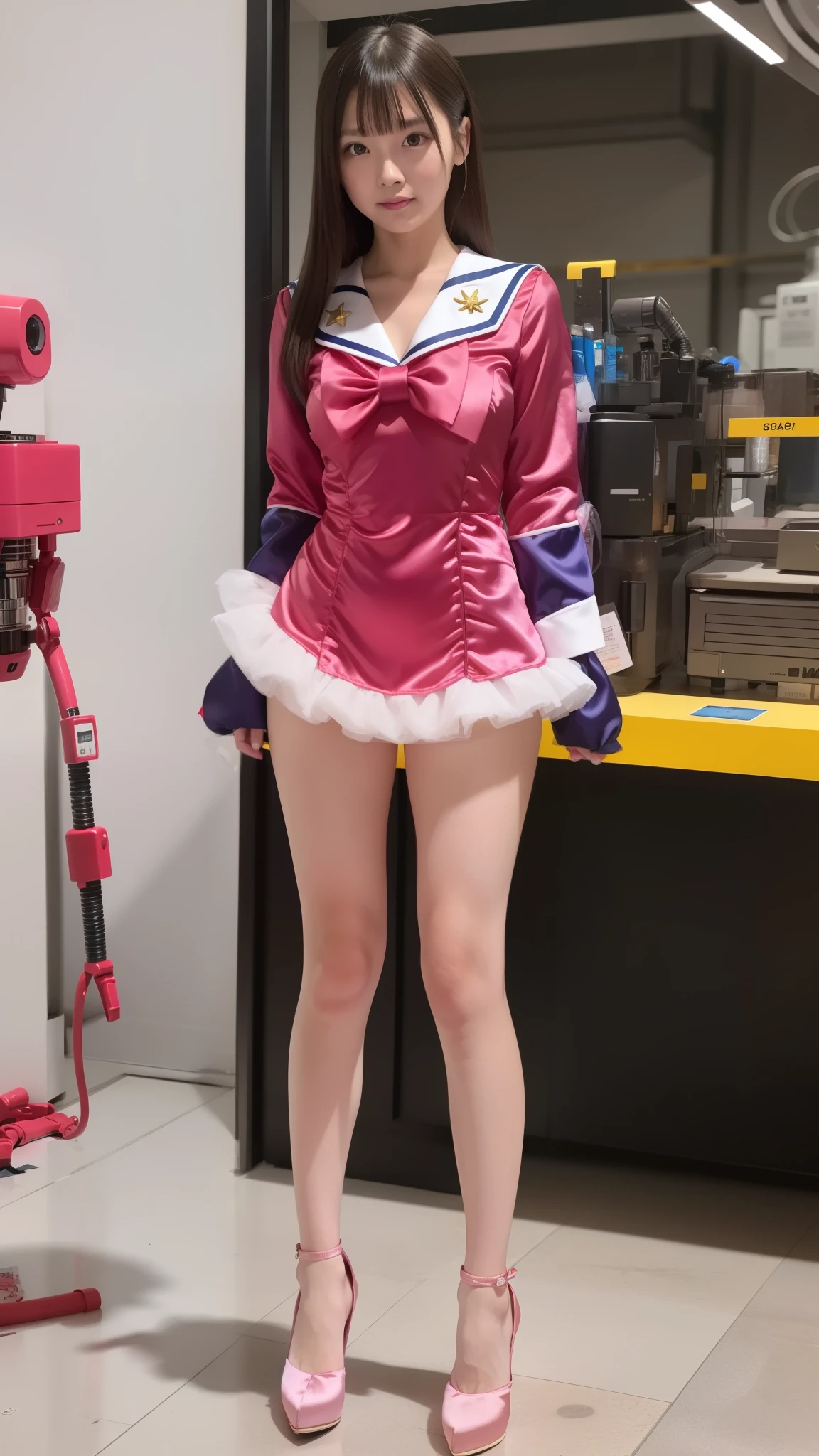 There was a woman in a pink shirt sitting at the table, anime barbie in white stockings, pretty face with arms and legs, Full length and white stockings, skydoll noa, thighhighs and skirt, Sexy girl, sakimichan, Anime girl cosplay, photo of slim girl, photo of slim girl model, with backdrop of natural light