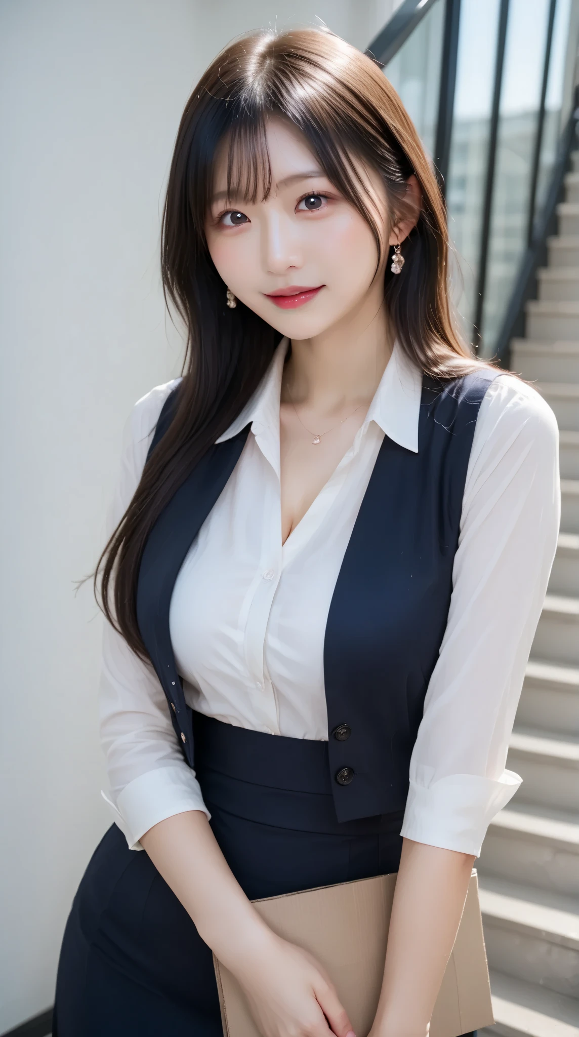 best quality, masterpiece, 1 girl, beautiful face, (photo photo:1.3), edge lighting, (high detail skin:1.2), 8k ultra hd, dslr camera, high quality, high resolution, 4k, 8k, bokeh, absurd, best ratio four fingers and one thumb, (realistic:1.3), cute 1girl, wearing white formal blazer, medium breasts, white short skirt,