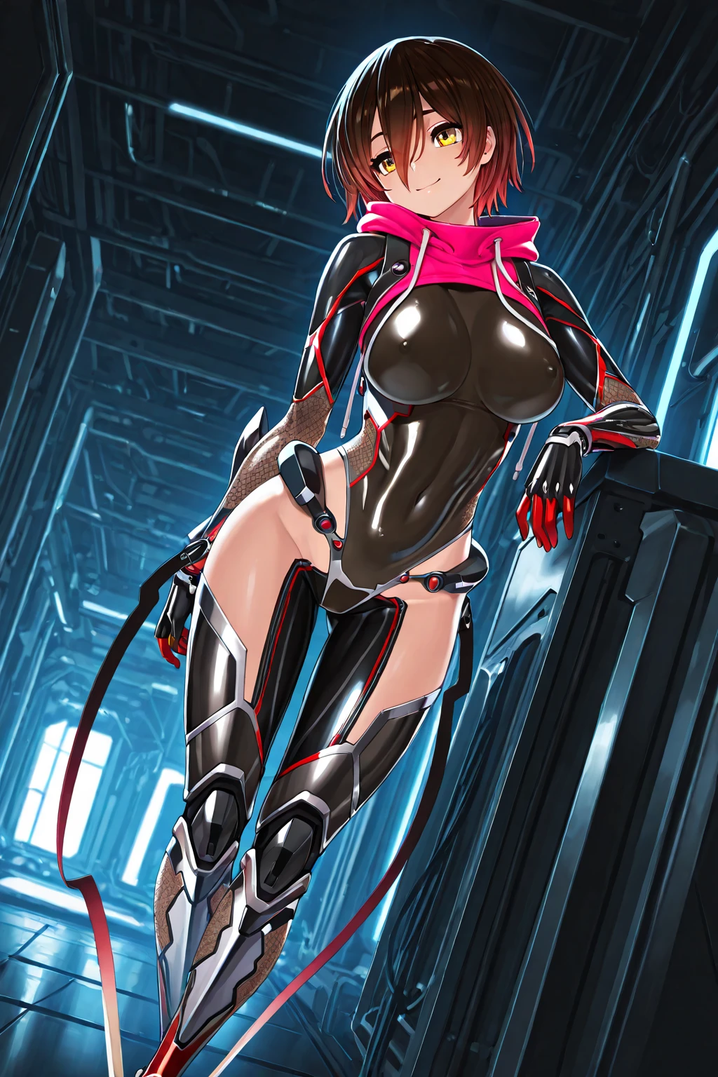 (((Cammy Street Fighter))), ((best qualityer)), (((red suit))), (((slim))), (Muscles), (((fit body armor suit))), ((Perfect masterpiece)), (detailded: 1.4), (absurdrez), (((long blonde hair with heavy bangs covering the entire forehead))), (((full body fitness, Venom symbol)), (((short hair woman, blushful))), 21 year old woman, beautiful sexy woman, giant robot pilot, wild with perfect corpo fitness, wearing small mecha battle armor clothes, tiny thong, Shonen manga style, clothing with Japanese cyberpunk graphic patterns, Halftone pattern and vertical stripes, earth tone, exiting the body of a giant robot, (((cowboy shot)))