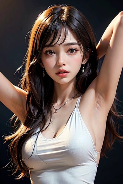 (Ultra Realistic), (Illustration), (High Resolution), (8K), (Very Detailed), (Best Illustration), (Beautiful Detailed Eyes), (Best Quality), (Ultra Detailed), (Masterpiece), (Wallpaper), (Detailed Face),Sweaty,Upper Body Up,Armpits,Black Hair Straight,Cleavage,Solo,Cosplay, Japan Person, Big Tits, (Camel Toe)