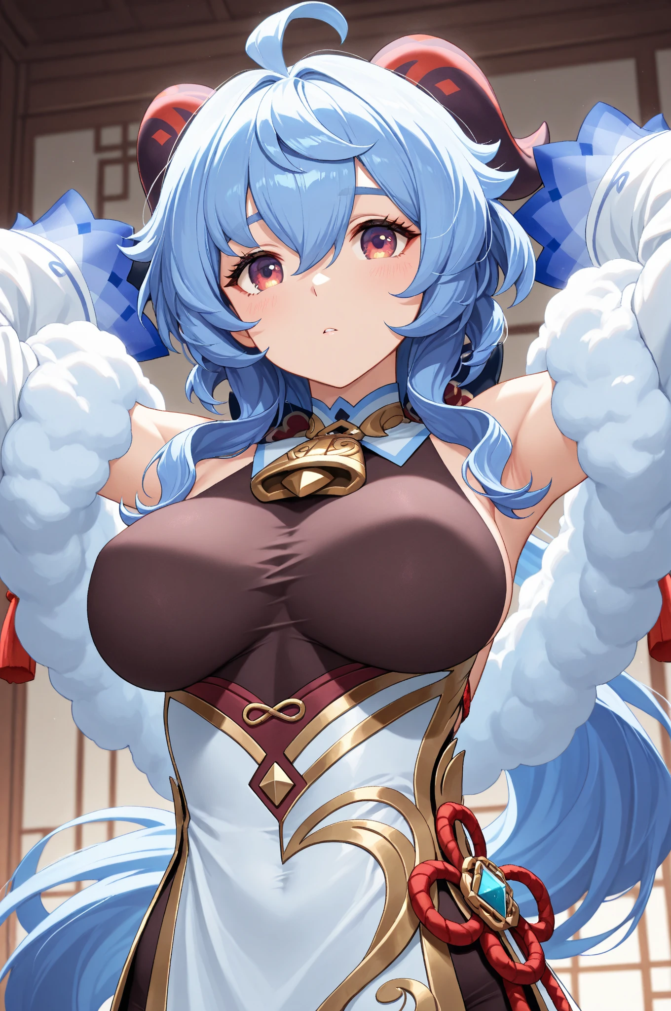 (White background:1.2),masterpiece,1girl,18yo, beautiful girl,BREAK,(blush,open mouth,Beautiful blue hair,Blue Eyes:1.5),(Cleavage,Areola,armor,thin waist:1.5),