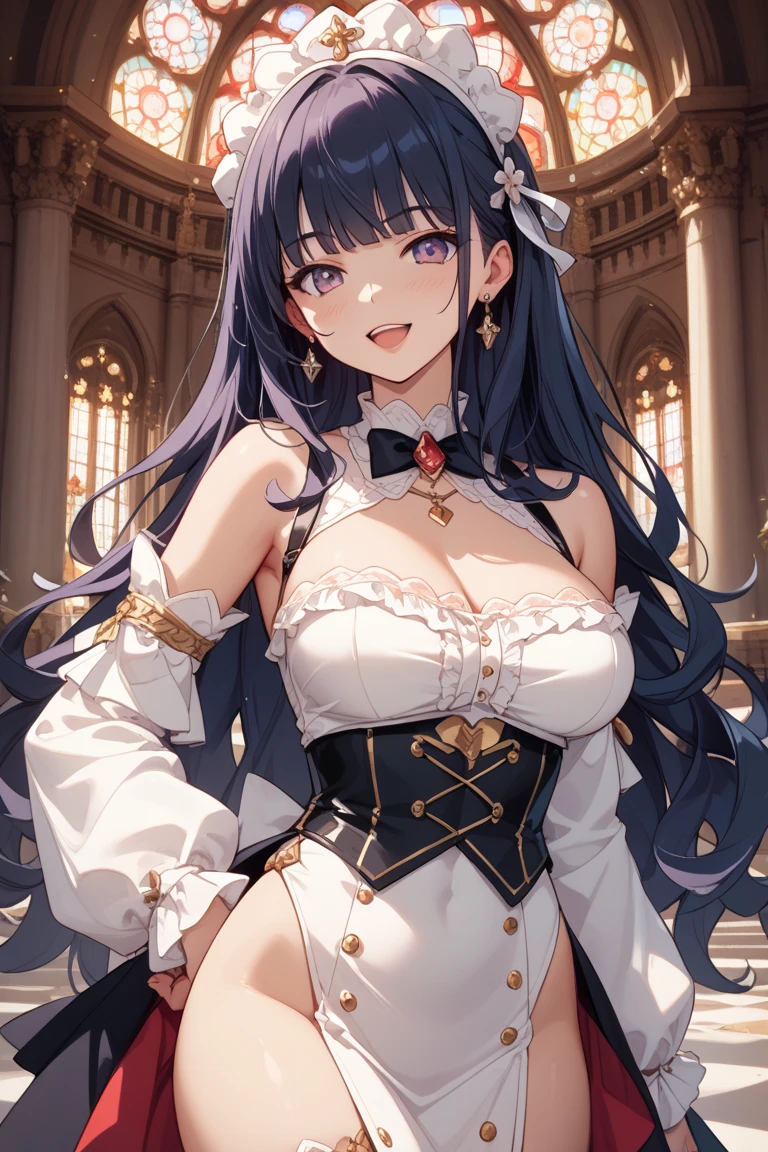 (masterpiece, best quality:1.2), 1girl, solo, black stockings, bridal gauntlets, black wedding dress