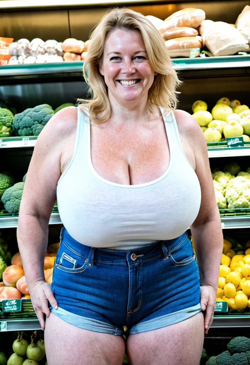 (angled view:0.9), hidden breasts, plain tee shirt, (big giant enormous oversized massive huge colossal breasts:1.35), (gigantic sagging breasts:1.35), (long hair:1.35), wavy hair