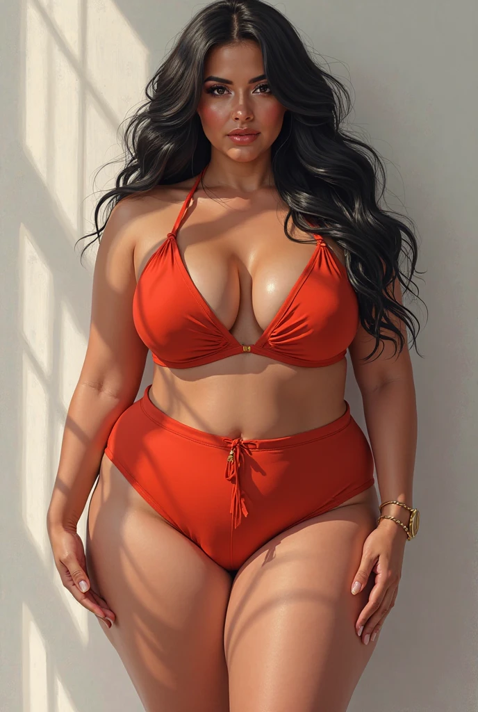 Indian gorgeous curvy plus size actress madhubala, glowing eyes, wearing SHEIN Swim Summer Beach Women's One Shoulder Ruched Bikini Swimsuit Set, Bathing Suit

Color: Orange
 , parted lips, bulki huge figure, thick thighs, bigger waist, busty, curvy plus size body, full body, full body shot, head to toe view, hourglass body, curvy plus size body, smile face, elegant standing position, bigger waist, busty, big hips, fleshy thighs, thick thighs, busty, full body view, Taj Mahal, India: Exquisite marble mausoleum with lush gardens and reflecting pools.