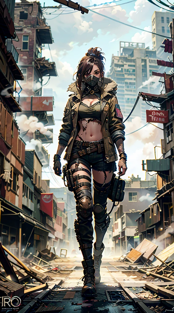 movie scene, a masterpiece (((an apocalyptic girl with backpack on her back))), slender body with large breasts, breasts down, firm breasts, short torn shorts, (walking in a destroyed city behind), full body, Kim Jung gi, freedom, soul, digital illustration, sci-fi, perfect anatomy whole body, centered, approaching perfection, dynamic, highly detailed, watercolor painting, artistic station,  conceptual art, smooth, sharp focus, illustration, art by Carne Griffiths and Wadim Kashin, unique, award-winning, masterpiece