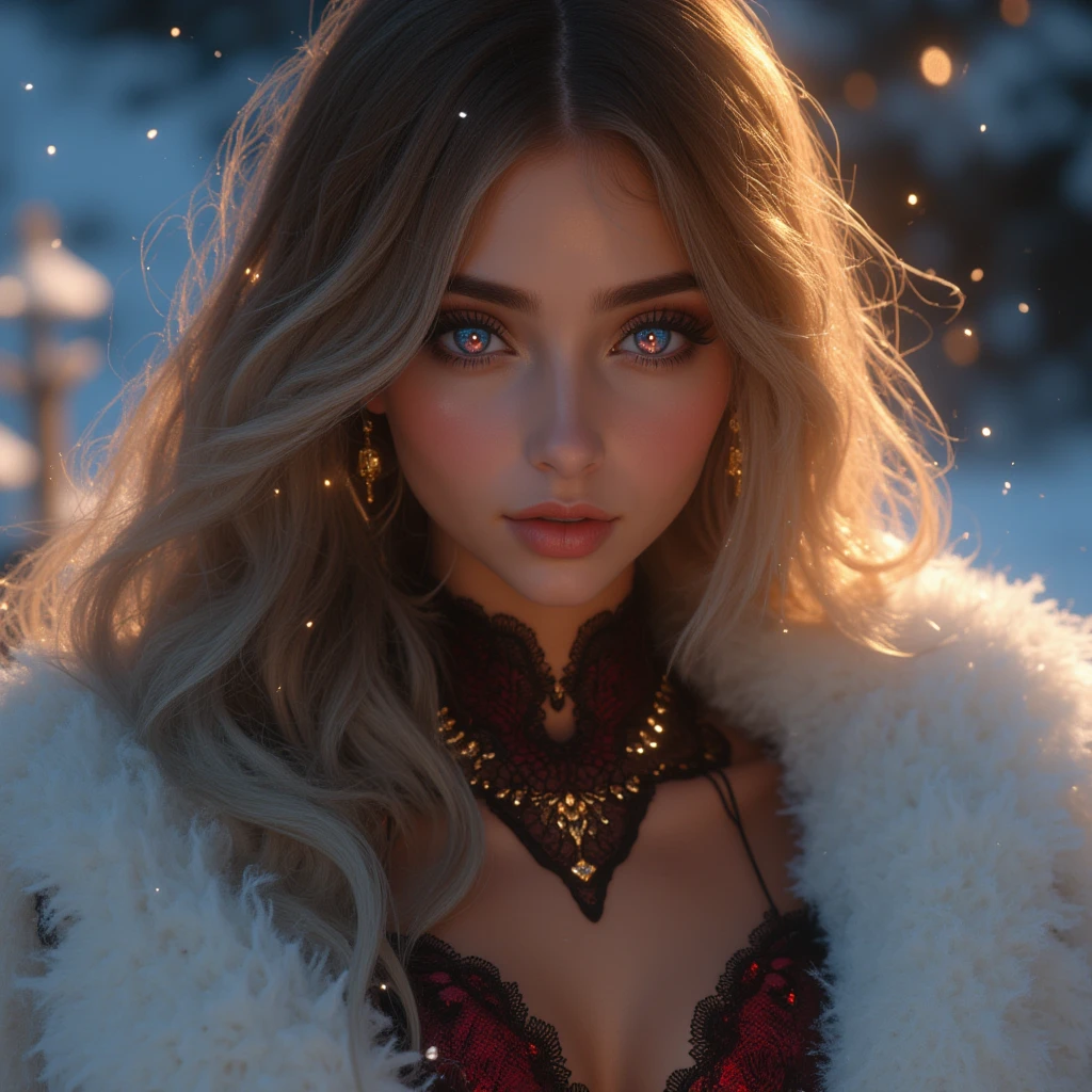(masterpiece, photorealistic:1.4, extremely intricate:1.6), (photon mapping, radiosity, physically based rendering, ultra resolution, hyper-realistic, photorealistic:1.4, hyper-realistic, 8K, rtx), ((twenty years old [waif:supermodel:0.5], (teenage girl, ((organza lace purple long gown, goth, lace gloves, plunging neckline), wind, windy, humid, glisten, closeup portrait, (sparkling crown)), cloak, filigree, etched, long straight [brown hair:blonde hair:0.4], [huge breasts:medium breasts:0.8], [blue eyes:clear eyes:0.5]))) Fantasy, BREAK, (((she is on a barren snowcovered mountainside, in a (sunset, blizzard, bokeh))))