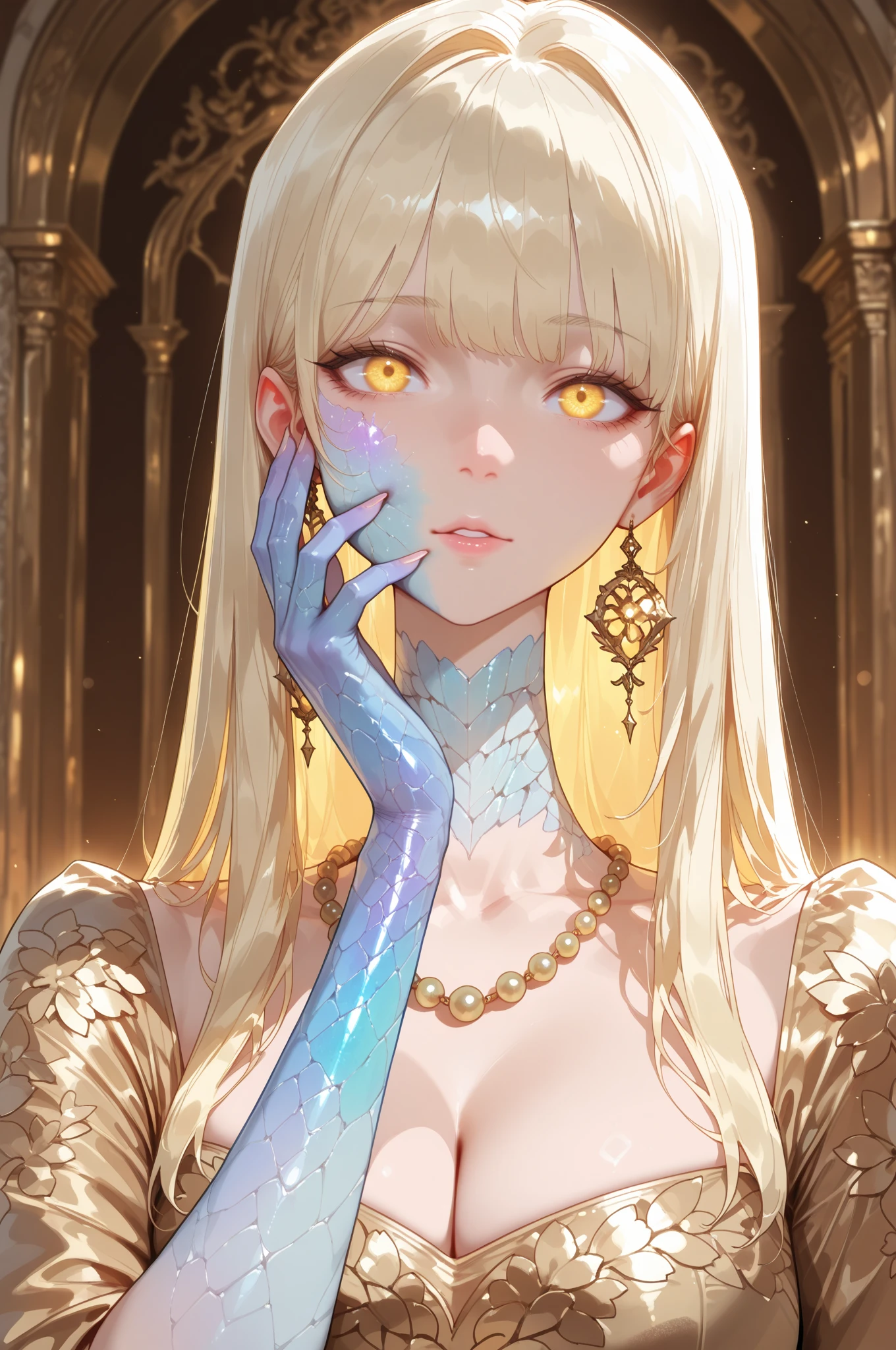nighttime, detailed spooky forest background, moody lighting, cute girl, (blonde hair), ((drill hair)), perfect face, smug smile, (blue eyes), (naked), petite, slender, tiny breast, ((18 years old)), skindentation, extreme detail, attractive oval face, pink lips, pink , glossy skin, detailed hair, face focus, close-up chest,