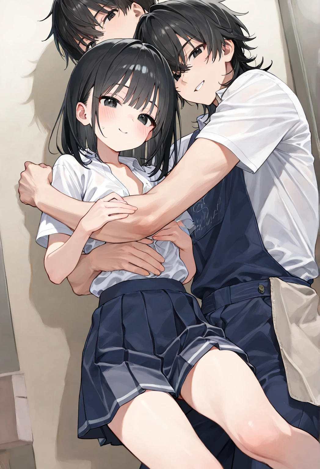 masutepiece, Best Quality,Illustration, Wallpaper, ultra -detail, Little Face Lori、(((molesting)))、Detailed eyes, Complex hairstyle、Sareme、((fear:1.5))、(Teary-eyed:1.5)、(((Cute underwear)))、(blouse、checked skirt)、ample breasts、((Morester))、((Girl being taken off her skirt by a man))