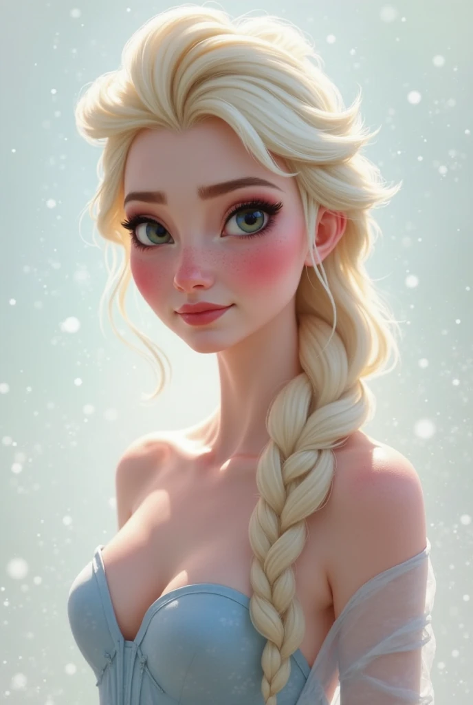 A stunning portrait of Elsa, young and beautiful, hyper realistic, real portrait, backlit, exquisite features, cleavage