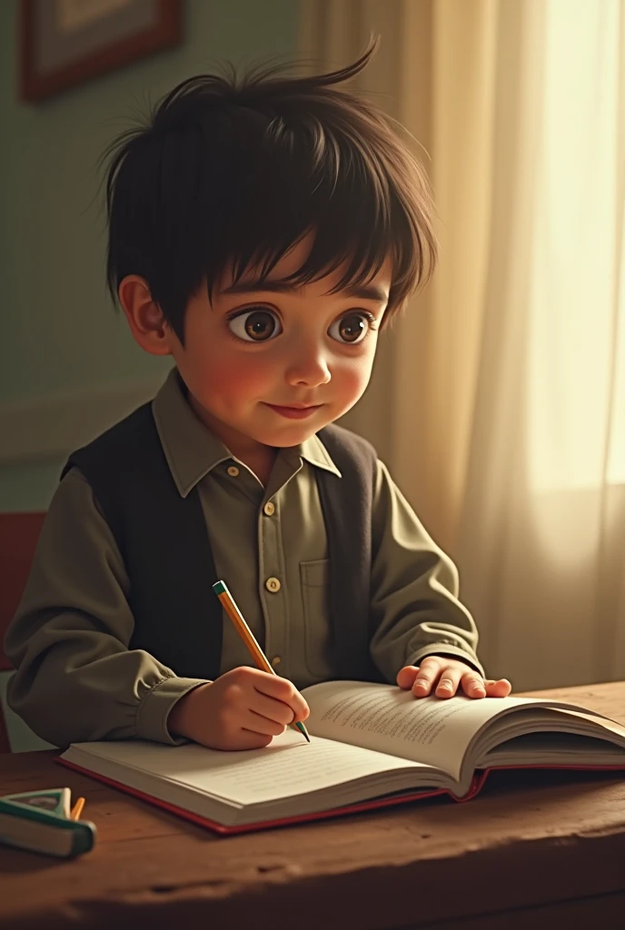 um menino, com olhar alegre, inteligente, 8 anos, pensativo, imaginando um foguete subindo nas estrelas,  esta em seu quarto com livros e binquedos --auto