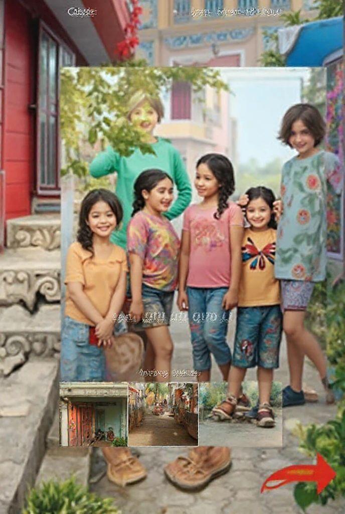 Child girls wearing a blouse that goes all the way down to the sleeve juelhos and wearing a pink slipper walking through the park