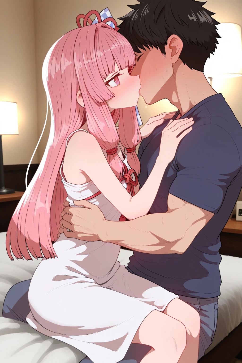 nsfw、On the bed、Massage the breasts、Touching the crotch、naked、Raped by a middle-aged man、Sex、Deep Kiss