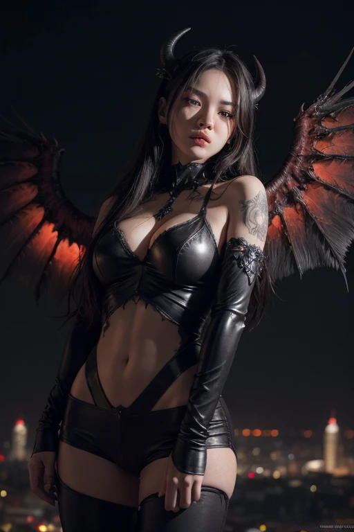 8K, RAW photo, high quality, realistic, full body photo, young woman with demon wings, beautiful devil
