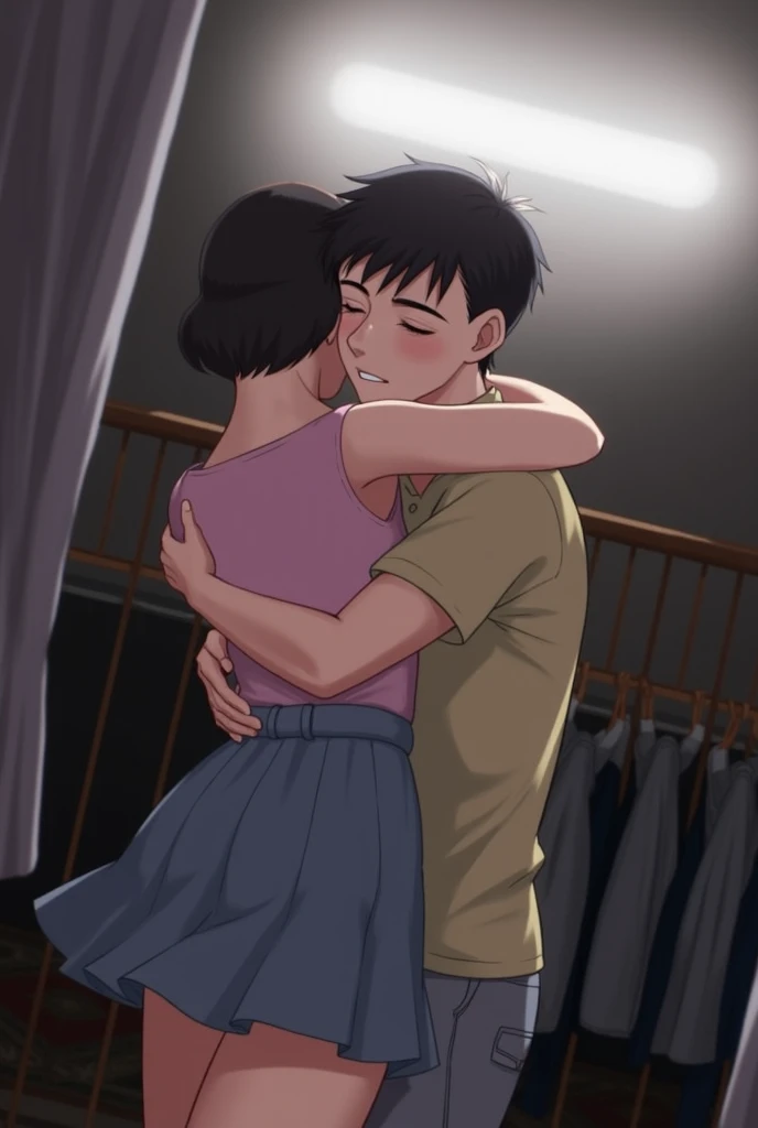 (Practical, photo-Practical:1.4), (best quality,masterpiece:1.2), RAW photos, high resolution, Intricate details, Extremely detailed, Clear focus, Movie Lighting, (whole body, Frontal photography:1.5), (couple, Two girls, A tall girl and a short girl:1.6), Japanese women standing, (couple hugging tightly each other and kissing roughly:1.5), (Grabbing another person&#39;s arm, Grab someone else's ass), Leaning against the wall outside the classroom, The face becomes smaller, Thin, slim的, slim, Thin legs, (Casual suits, skirt, Bare Legs, sock, Loafers, Wearing Tokiwadai School:1.4), Black Hair, (Delicate face, Beautiful and delicate eyes, Delicate nose), Pale skin,
(Own, Frequent urination while hugging each other, urination:1.8), (big piss pit, Urine stains, Urine runs down the legs), 
Photo Background, indoors, hall,