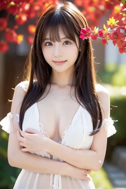 best quality, face focus, soft light, ultra high res, (photorealistic:1.4), RAW photo,(Shinozaki Ai),
1japanese girl, solo, cute, kawaii, smile, (pupil, lights in the eyes), detailed beautiful face, busty,(high resolution detail of human skin texture),(long hair),(portrait), chest up, white traditional kimono, in the forest,