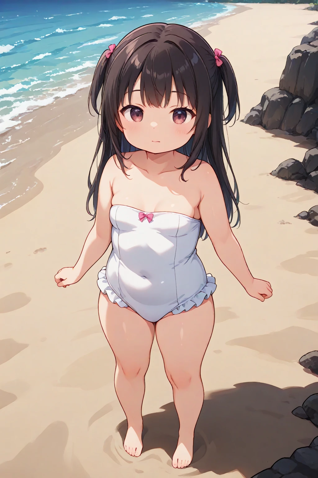 One girl,Hotaru、Gentle expression、smile、Ocean、blue sky、Sandy Beach、Sexy pose、Light pink sexy swimsuit、A complete depiction of the human body、masterpiece, Highest quality, Game CG, ultra detailed、highres、extremely detailed CG