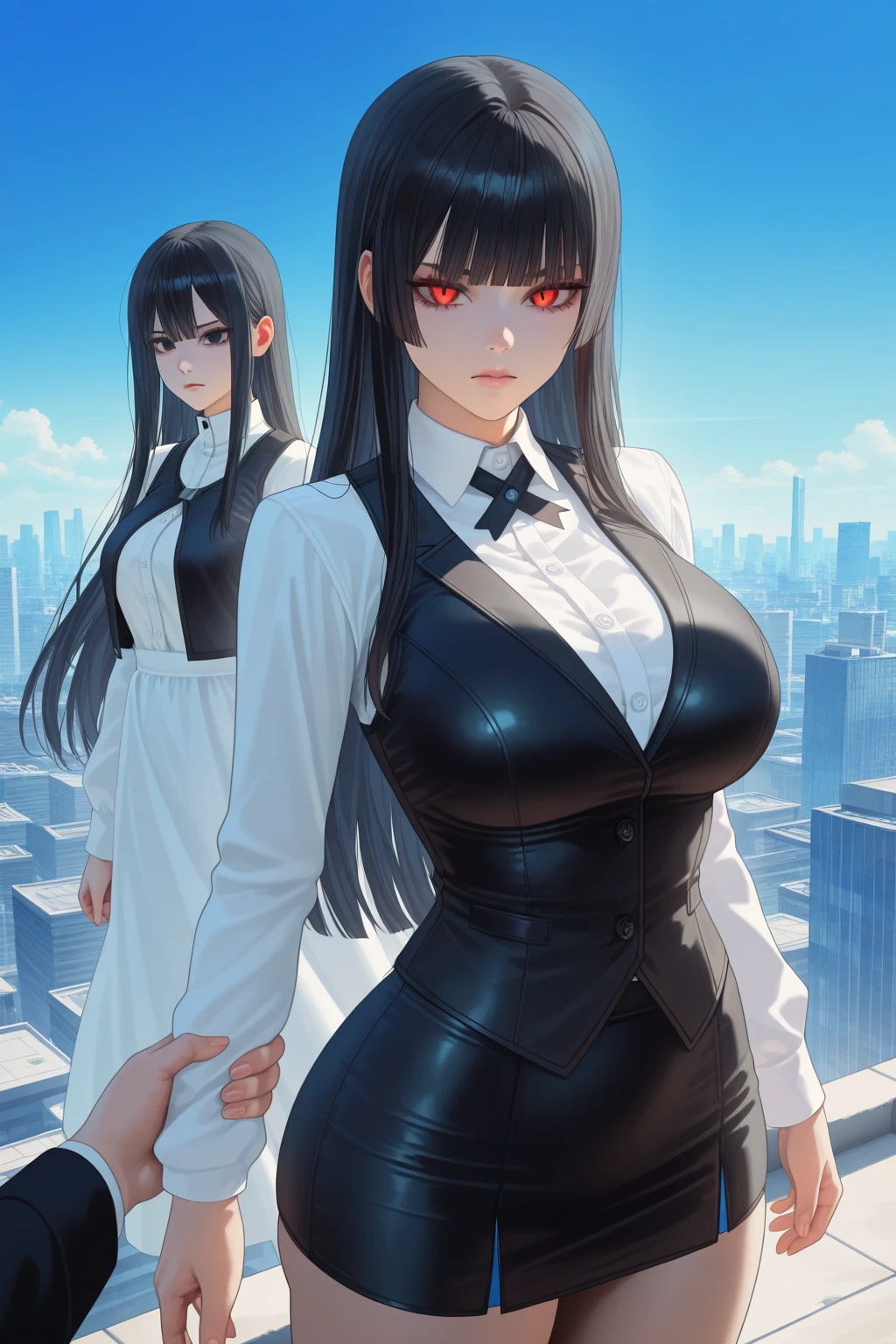 (2girls:1.4), (height_difference:1.7), (size_difference:1.3), (mature woman: 1.5), (yuri:1.3), (hugging:1.2), (:3), cute, (a giantess looking down at a girl: 1.2), (she is much taller than her: 1.5), looking at another, serafuku, school, (foreshortening:1.3), hearts, cleavage, (rear_end:1.2), anime girl with colorful hair and a colorful dress, rossdraws pastel vibrant, rossdraws cartoon vibrant, anime style 4 k, beautiful anime portrait, artgerm colorful!!!, ! dream artgerm, beautiful anime girl, anime styled digital art, anime art wallpaper 4k, anime art wallpaper 4 k, digital anime art, extremely detailed artgerm