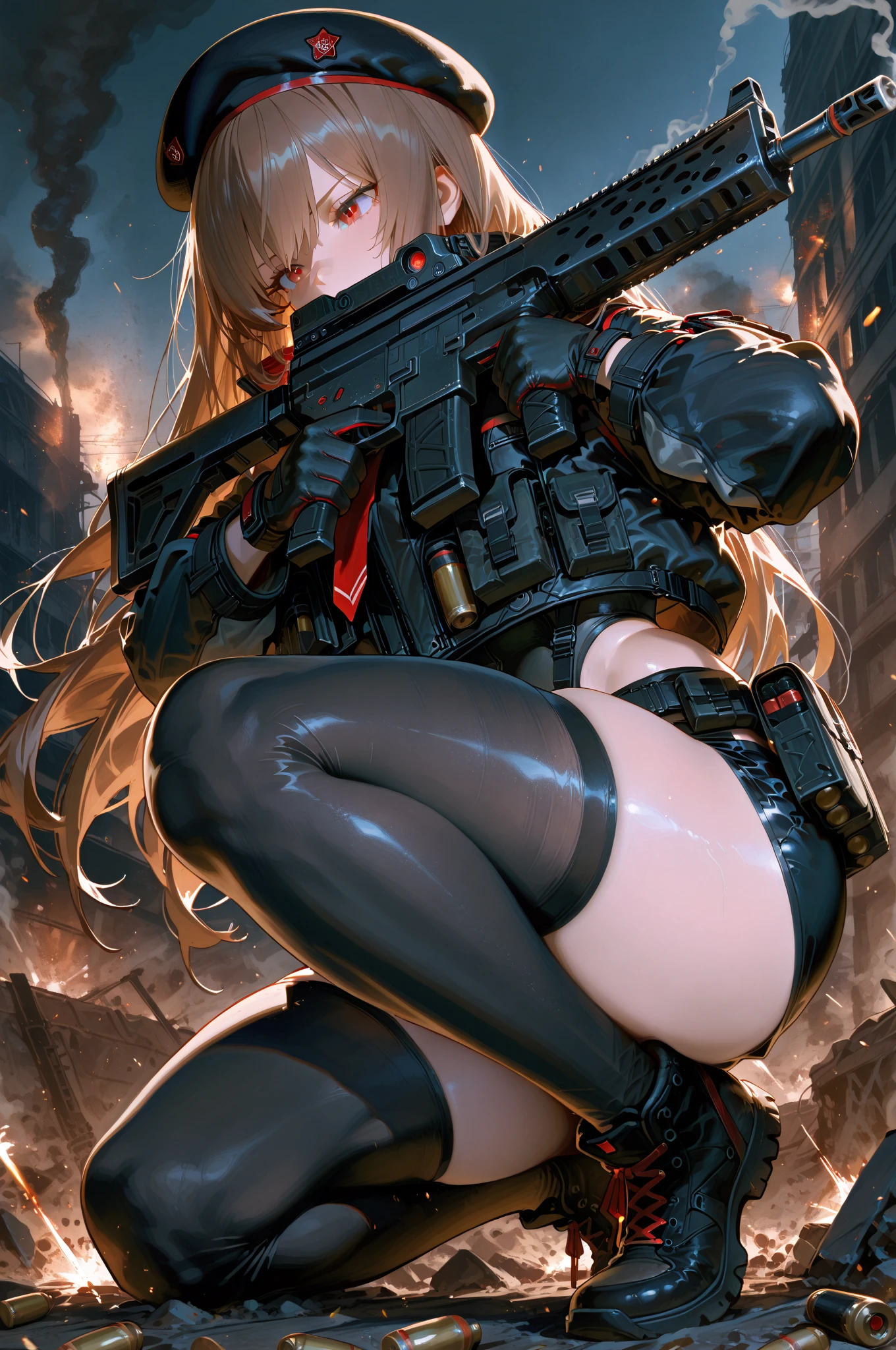 Amid the ruins of a city, the Giantess Goddess towers over everything, her golden skin glistening in the sunlight. Her eyes gleam with delight as she steps forward, crushing buildings and people alike beneath her feet. Normal-sized humans run in terror, their efforts to escape futile. With each step, she scoops up more victims, their screams of fear and pain music to her ears. Pressing them against her soft, fiery skin, she revels in their struggles, each life snuffed out fueling her pleasure.