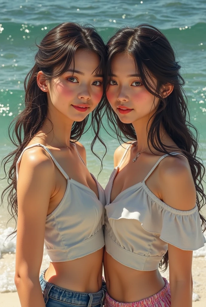 ((Highest quality)), ((masterpiece)) ,((one girl)), (detailed),((in the beach)), ((One girl)), ((nude)),((13 years old)),((flat chest:1.6)), (stare at viewer with stern eyes:1.5),((one girl)),(bitting own lip:1.1),(angry:0.9),nose blush,(shamefull:1.2),(bob cut hair),surprised, ((beautiful realistic face)),Beautiful Korean Women, Beautiful young Korean woman, Young and adorable Korean face, Gorgeous Young Korean Woman, Korean Girls, Girl cute beautiful face, Portraits of Korean female idols, Young and pretty Asian face, Cute natural anime face,Asian pretty face,((finely detailed face)),((glistening eyes)),((glistening eyes )),((large eyes)),(( pretty eyes)) ,(detailed),Perfect Face,((One girl)), ((clear eyes)),((show nipples)),((beautiful skin)), don't wear anything ,(show nipples),(upper body)