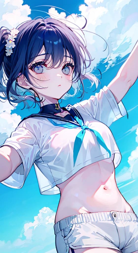 "(perfect masterpiece:1.2), (highest quality:1.2), stunning face,  uniform, mature and chubby, Big eyes, compensate, long and luxurious eyelashes, lip whole, irresistible charisma.",Maid clothes,belly button,(((boy))),(((twin tails))),abs,raised his arms,micro swimwear,NSFW,(((muscle))),sailor suit，nsfw