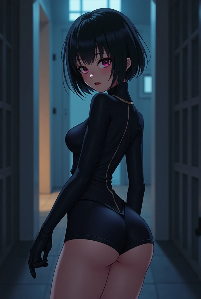 young, , sexy evil demon,fantasy background, slim body, only tight skimpy clothes, standing infront of a sex shop store, whore, slut, small girl, standing in a seductive way, full body, ass, small girl, furr gloves, gog ears, short hair, dark blue hair, blue eyes, public, dog, collar, leash, ass