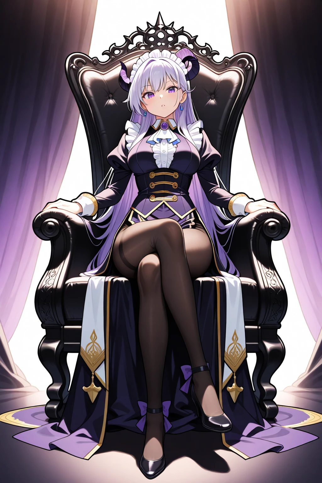 Emilia re:zero, purple eyes, Emilia, crown braid, x hair ornament, flower hair ornament, white hair, long hair, medium breasts, sitting on a chair with legs crossed, looking at viewer with a smile, bodysuit, leotard, cameltoe,