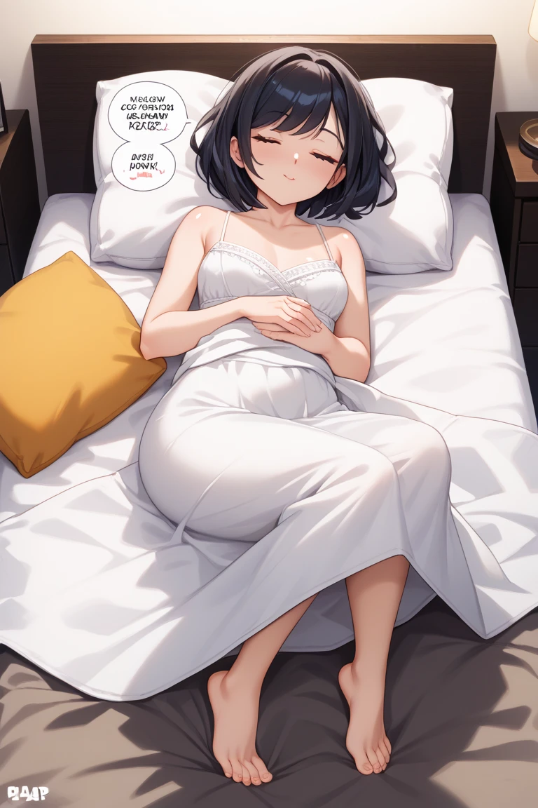 1. Beautiful woman in naked apron, short hair, Small breasts,Black Hair, hospital beautiful cute high quality lying in bed confused despair wide-eyed surprise sleep pregnancy